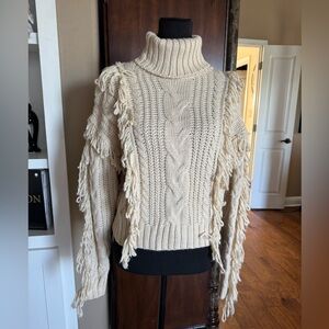 Forever 21 Beige Fringe‎ Turtleneck Sweater Y2K Whimsigoth Festival